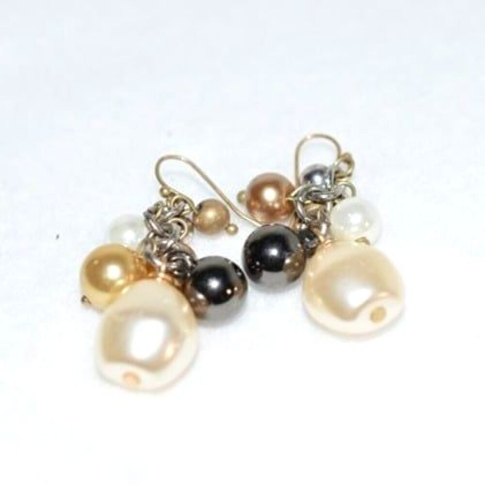 Vintage White/Black/Gold/Gray Beaded Drop/Dangle Hook Earrings